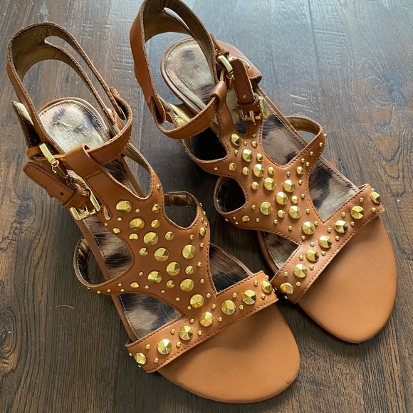 Gold studded Guess Women’s 2” heel sandals - Picture 1 of 6